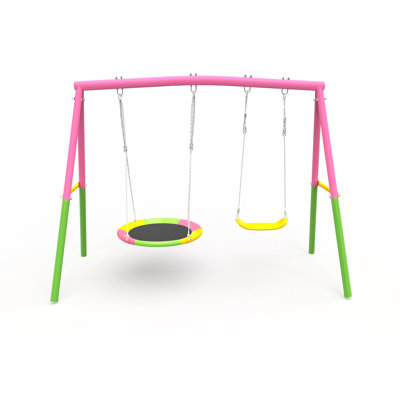 Ensemble de balançoire pour la cour arrière, ensemble de balançoire de 330 lb avec support de balançoire extérieur en métal robuste, 1 siège de balançoire à soucoupe et 1 siège de balançoire à ceinture