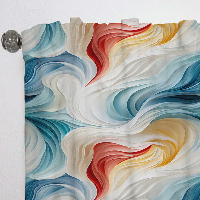 Vague de marbre blanc et bleu - Rideau de marbre abstrait - Rideau de marbre obscurcissant - 1 panneaux, L 52 po x L 108 po