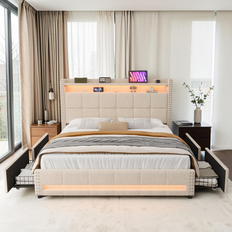 Upholstered Bed, Beige