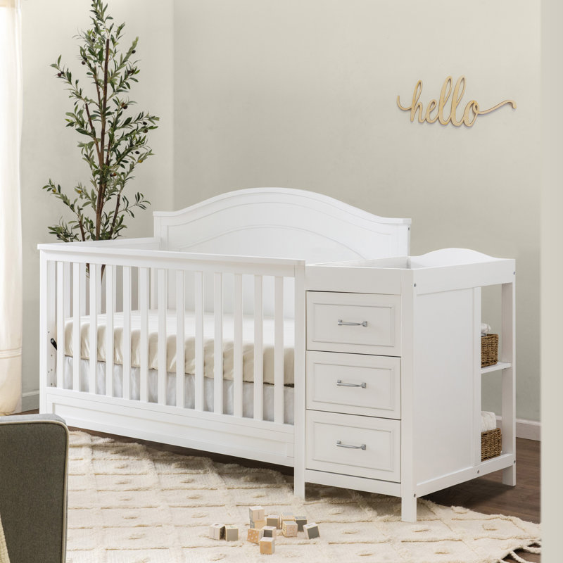 White 4-in-1 Convertible Crib and Changer with Storage