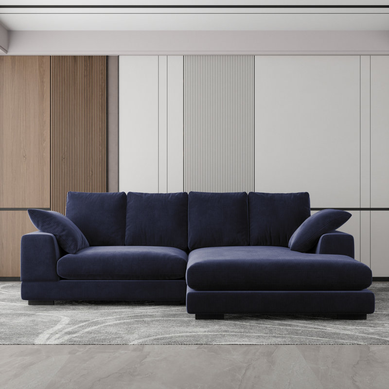 Canapé modulaire en forme de L Daisy Cozy réversible gauche ou droit, Velours côtelé bleu