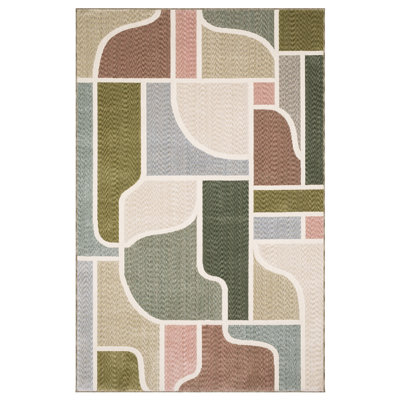 Holub Mid-Century Modern Green/ Multi Area Rug