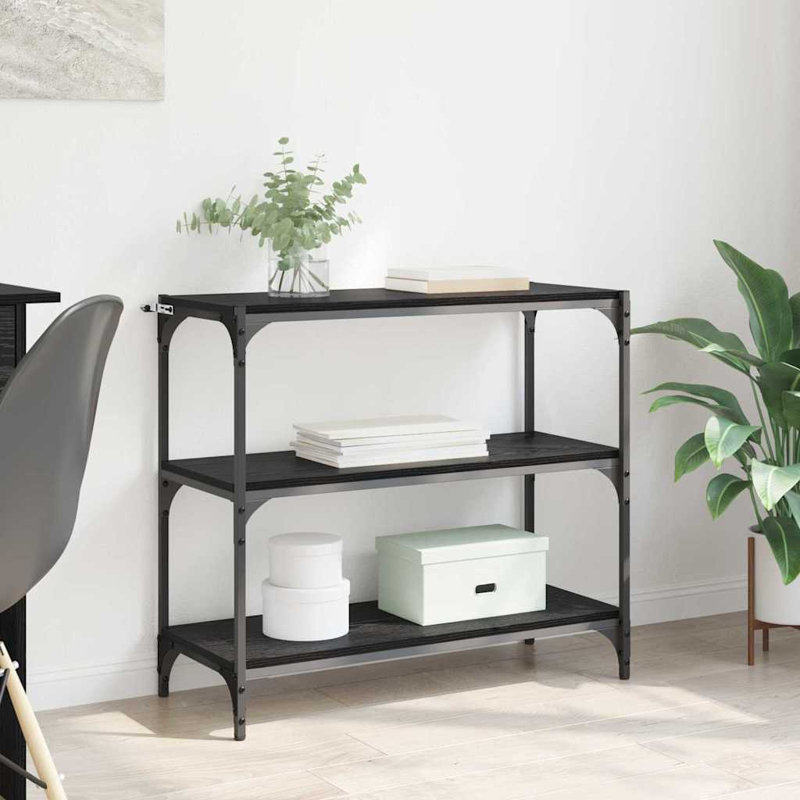 Iron Book Cabinet Bookcase, Black Oak, (2 Shelves) 71cm. H x 77cm. W x 30cm. D