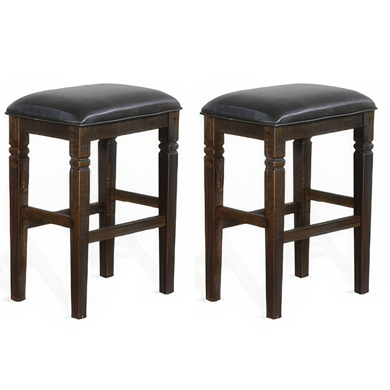 Tabouret de comptoir Flint, similicuir noir, bois d'acajou brun foncé, Tabouret de bar (siège d’une hauteur de 30 po)