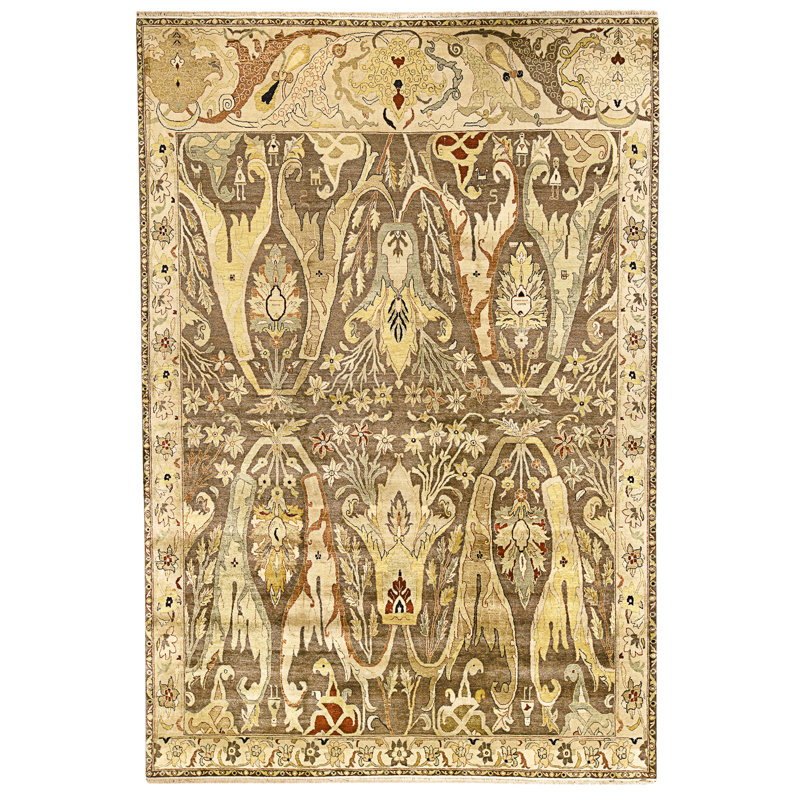Tapis brun et ivoire de haute qualité noué à la main