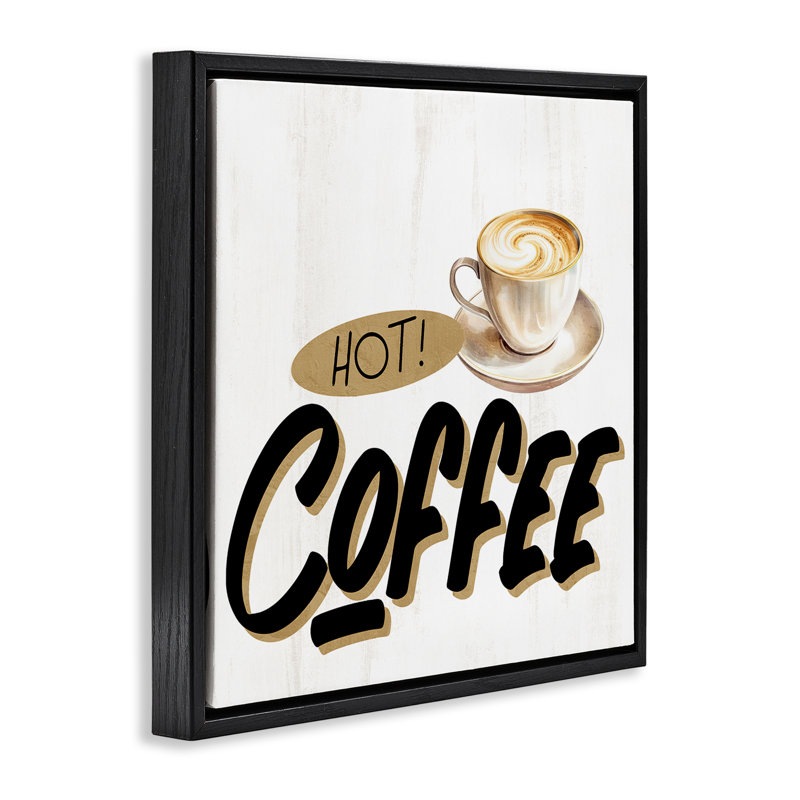 Cadre flottant rétro avec café chaud, design par Kim Allen, H 18 po x l 18 po, Cadre flottant noir de jais