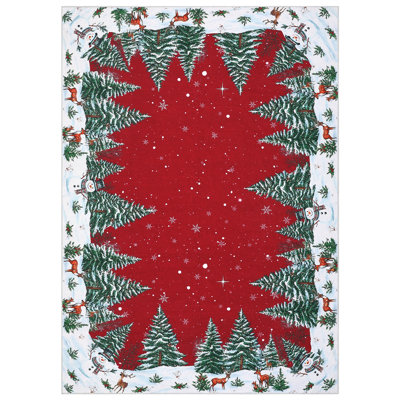 Tapis de Noël rouge avec bonhomme de neige, cerf et sapin, 90 x 150 cm, antidérapant, lavable, à poils courts, idéal pour le salon, la chambre, l'entrée, la buanderie, le bureau et la décoration hivernale.