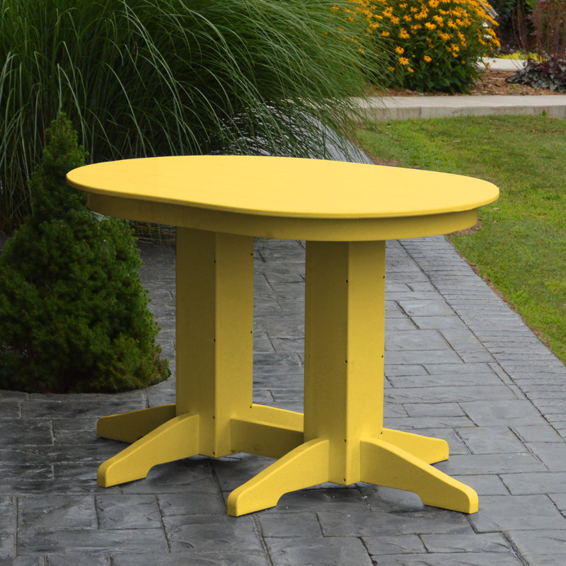 Nettie Oval Outdoor Dining Table With Umbrella Hole , in. W 33'' in. D, Lemon Yellow, 33" W x 48" L x 32" H