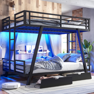 Nova Metal Bunk Bed with LED Light and Storage Drawers for Teens