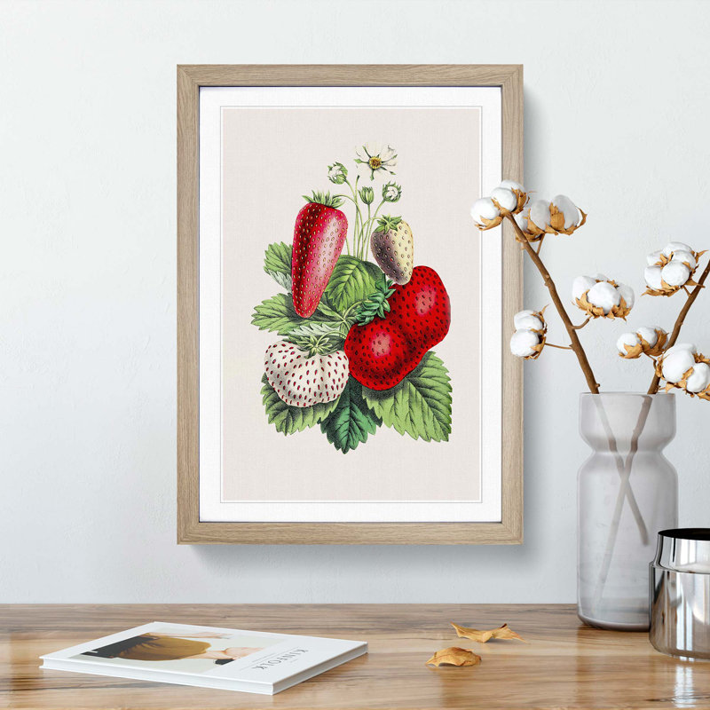 Wild Strawberry Illustration - Framed Print, 65cm H x 48cm W x 2cm D, Oak Framed