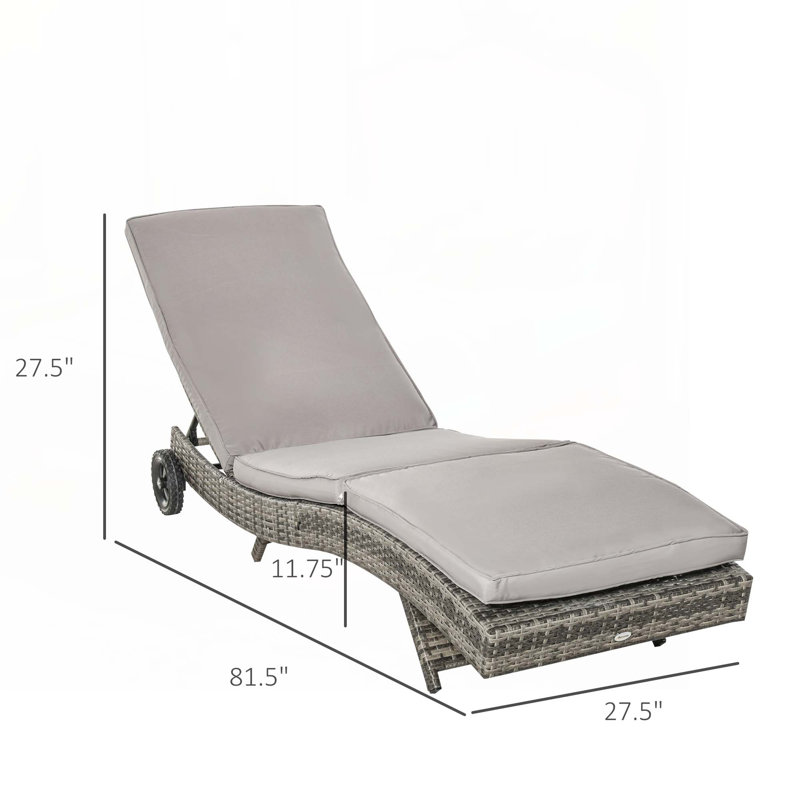 Outdoor PE Rattan Cushioned Patio Sun Lounger w/ 5-Level Adjustable Backrest, Khaki