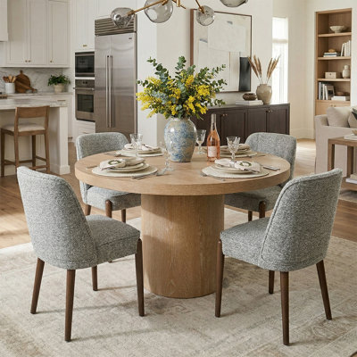 4 - Person Dining Table Sets With Solid Wood Round Table & 4 Fabric Upholstered Chairs