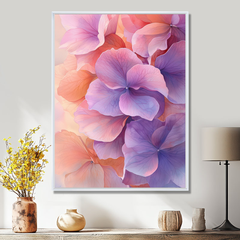 Lavande fluide, Hortensia fluide I - Hydrangea, art mural, Reproduction avec cadre flottant, H 20 po x l 12 po, White