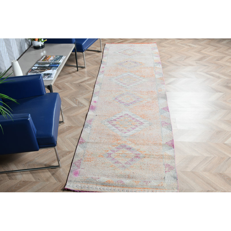 Tapis de couloir turc vintage orange tissé à la main, idéal pour l'escalier et le couloir de l'Anatolia
