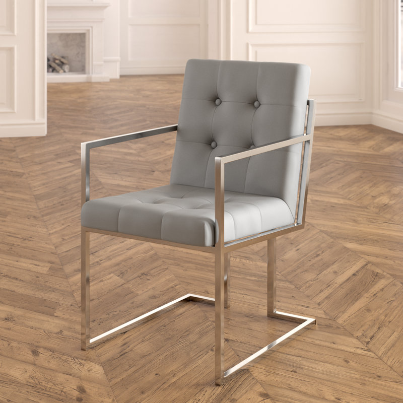 Fauteuil capitonné Vannessa, Gris, Chrome