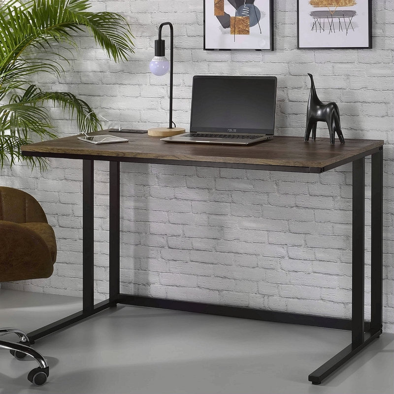 Bureau d'écriture rectangulaire avec port USB et prise, Noir