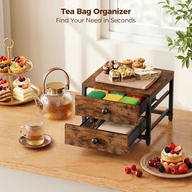 2-Drawer Tea Bag Organizer Box for Countertop