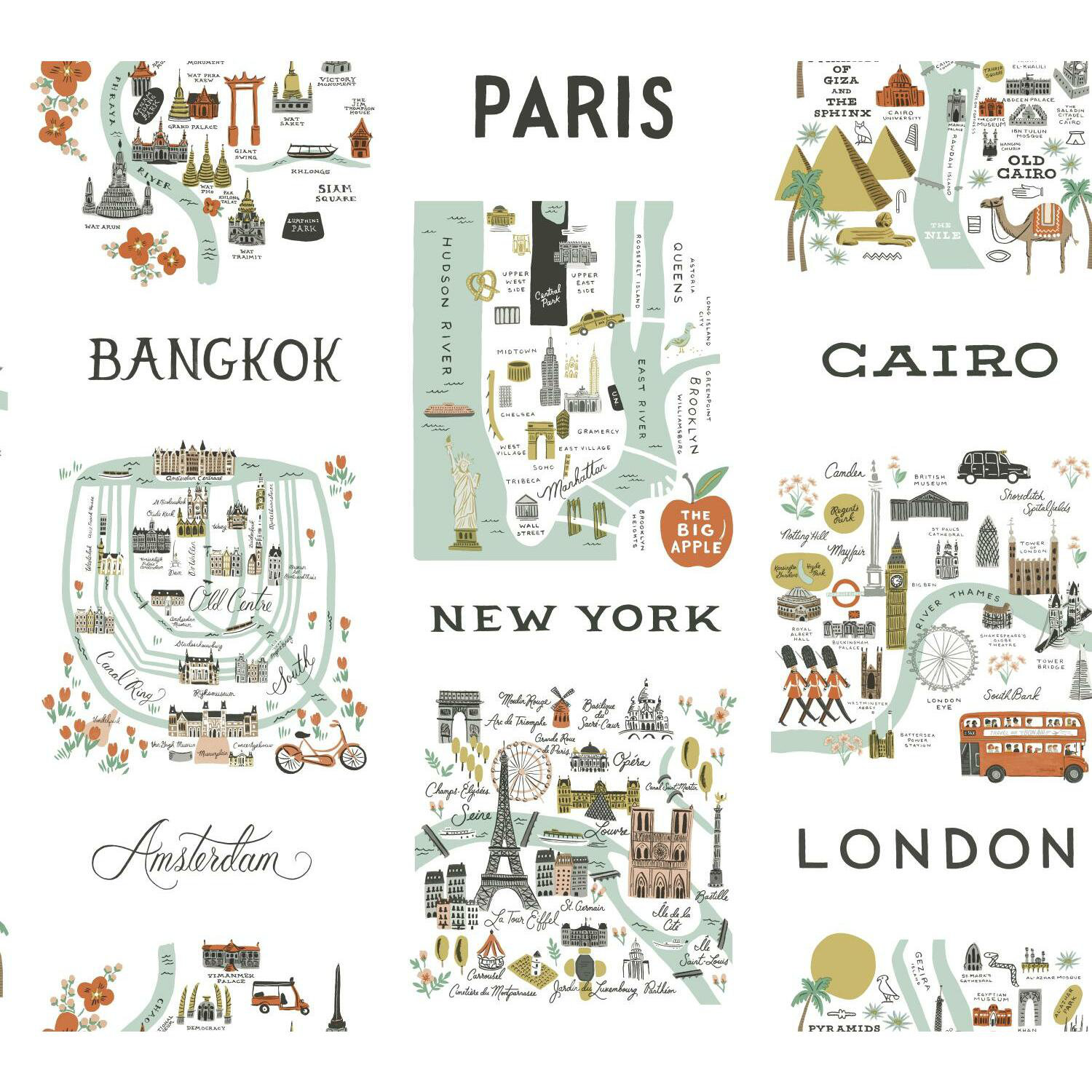 City Maps Self-Adhesive Wallpaper, Mint