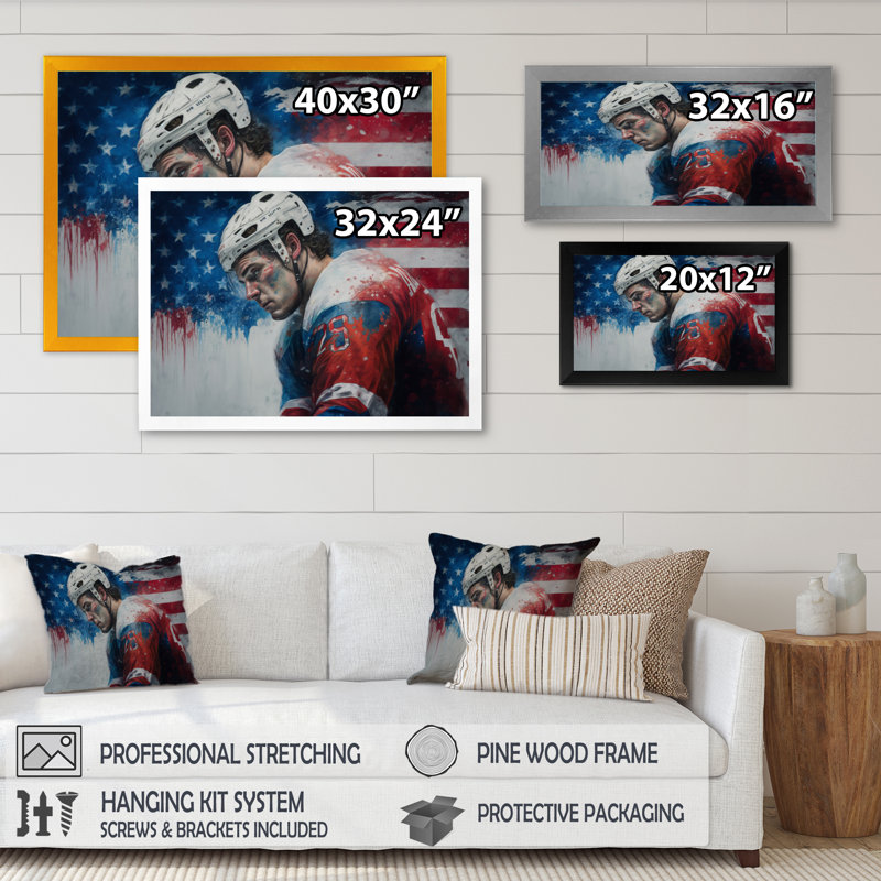 «Hockey Player on Break I», impression sur toile, H 30 po x l 40 po x P 1,5 po, Encadrement doré