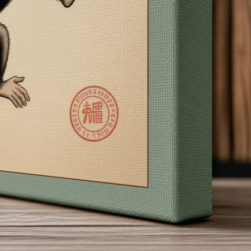 Leaping Chimpanzee Japandi - Wrapped Canvas, 30x20 - 76.2 x 50.8 cm, Sage Border