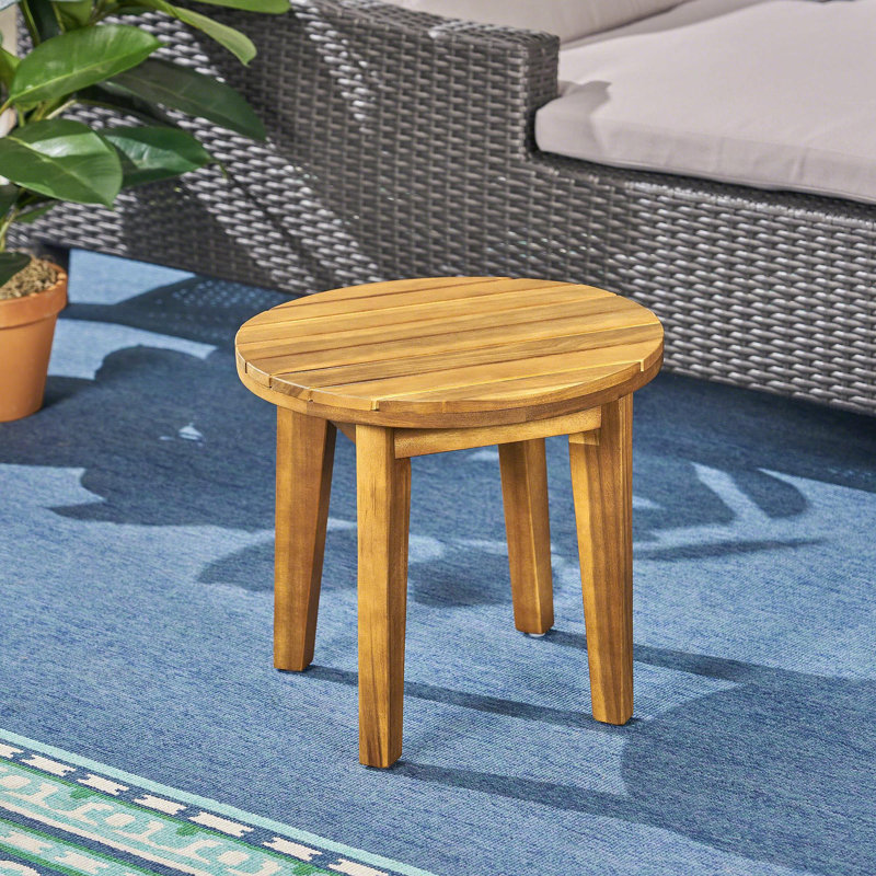Outdoor 16" Acacia Wood Side Table, Teak Finish, Teak