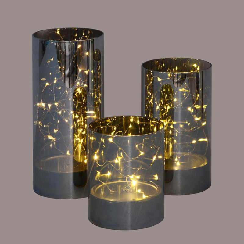 Ensemble de 3 vases en verre noir pré-éclairés 9 po