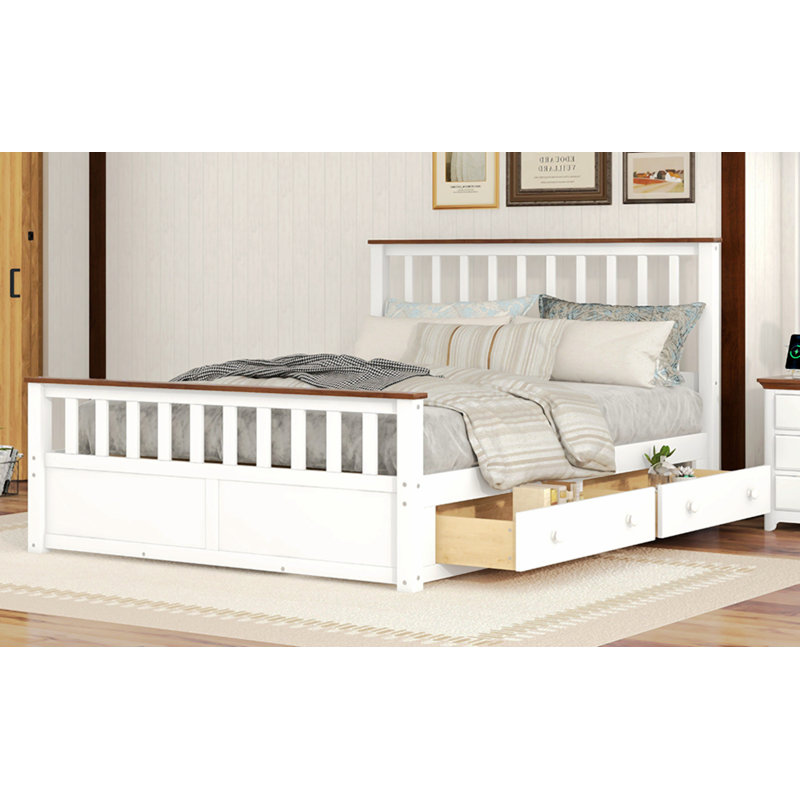 Leshunda Wood Platform Bed With Drawers, Queen, White