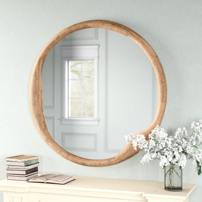 Miroir rond biologique en bois naturel