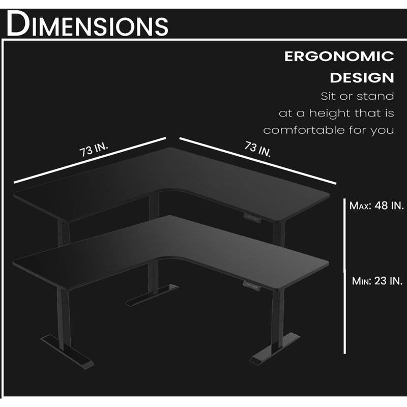 Adjustable L-Shaped Metal Base Writing Desk, Black/Black