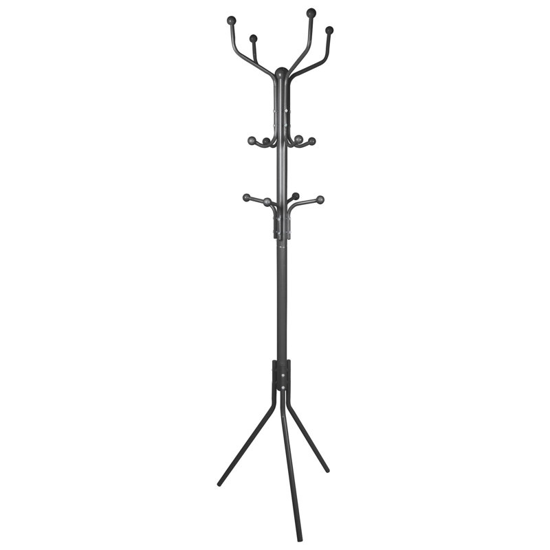 Free Standing Steel Coat Rack - Tubular Tree Stand with Multiple Hanging Hooks, Black