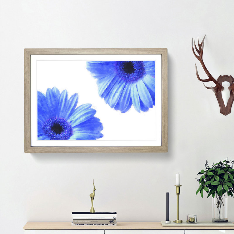 Two Blue Flowers - Picture Frame Painting Print, Oak Framed, 62cm H x 87cm W x 2cm D