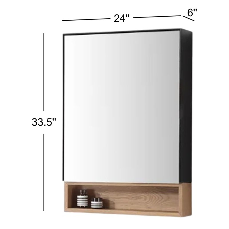 Bergen 24" Medicine Cabinet, Matte Black/Pecan Oak