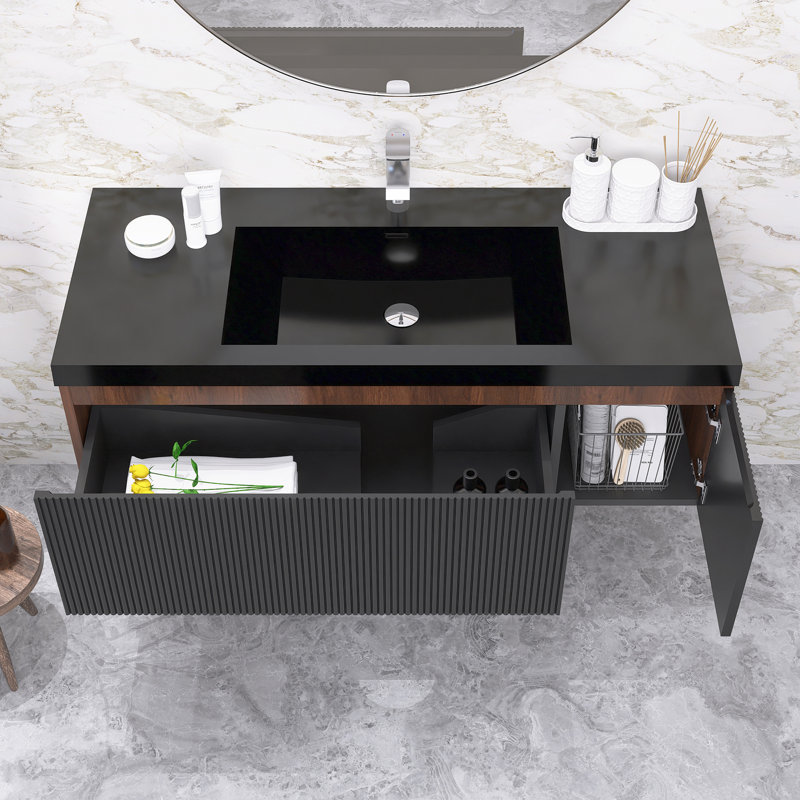 Meuble-lavabo moderne à rayures avec lavabo simple