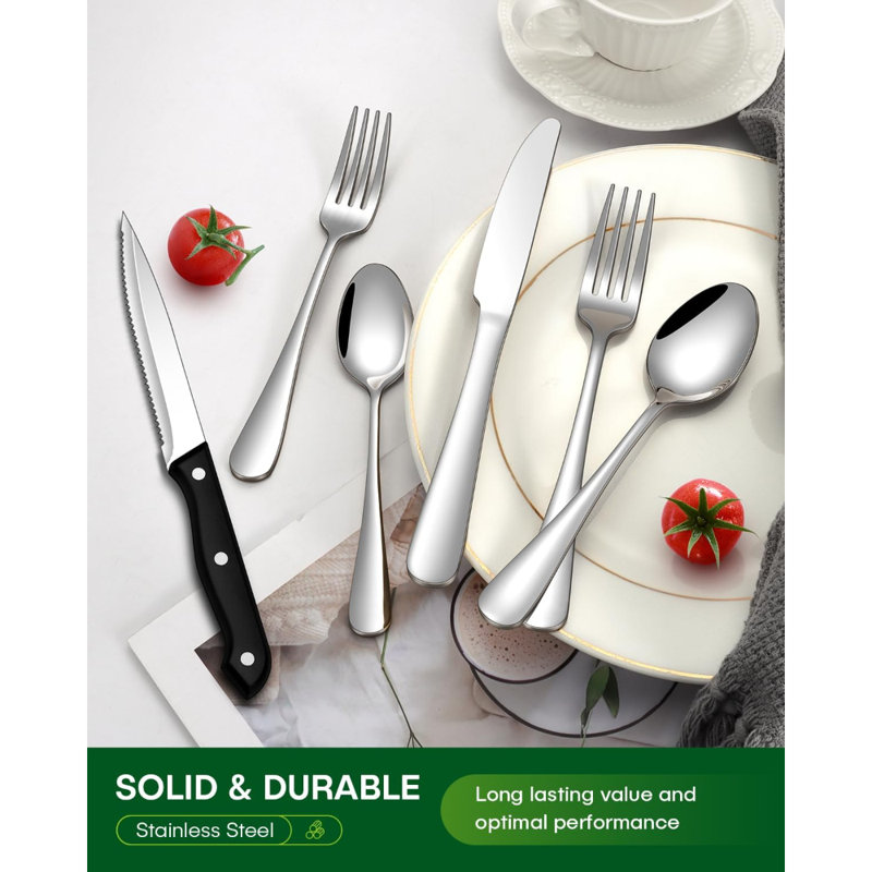 Flatware Set for 4 Mirror Cutlery Include Forks Spoons and Knives Set