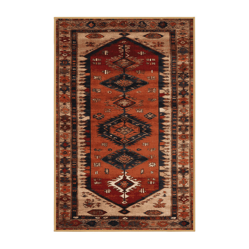 Tapis brun turc lavable à la machine, Rectangulaire 7 pi x 10 pi