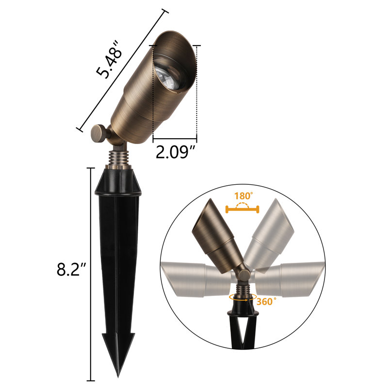 Paquet de 4 lumières de paysage en laiton massif à basse tension, ampoules DEL câblées 12v avec boîtier en aluminium Mr16, lumières d'extérieur imperméables robustes pour le jardin, la cour et les arbres