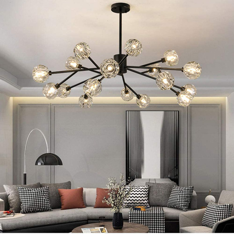 18 - Light Dimmable Sputnik Modern Linear Chandelier, Black