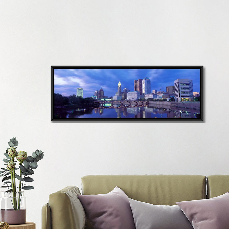« ohio, columbus, scioto river », reproduction de photo sur toile, H 12 po x l 36 po x P 1,5 po, Toile avec cadre noir