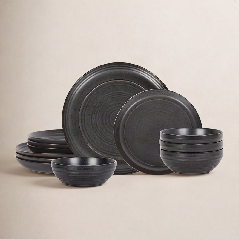 Stone Lain Elio 12-Piece Dinnerware Set Stoneware, Black