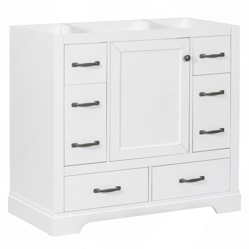 Meuble-lavabo 36 po sans lavabo, base d'armoire seulement, six tiroirs, diviseur de tiroir multifonctionnel, tablette réglable