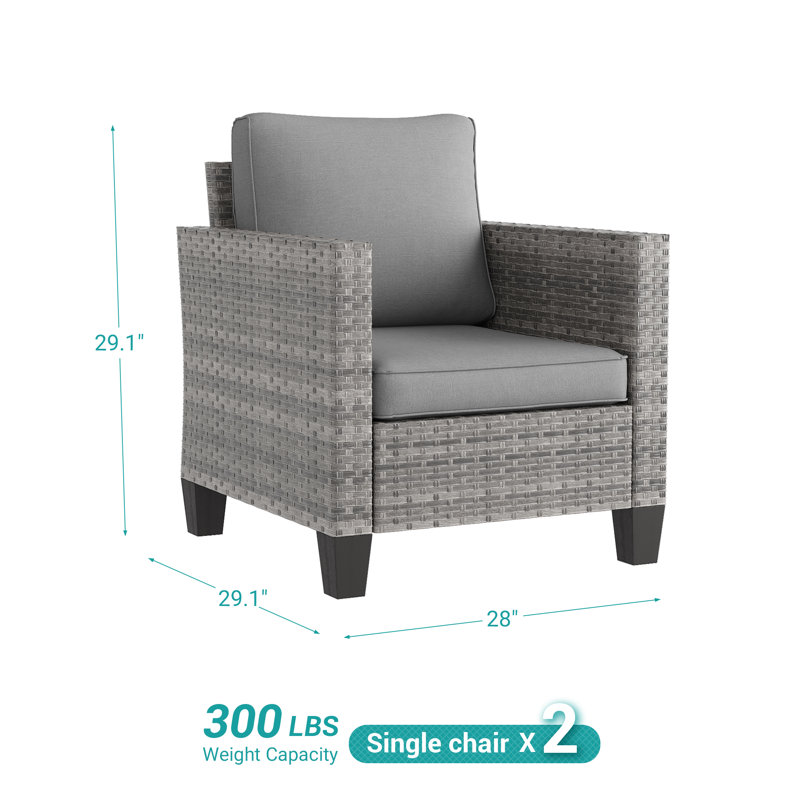 Campeaux Wicker 2 - Person Patio Conversation Set with Cushions, Gray, Gray