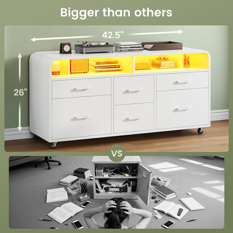 47'' Wide 6 -Drawer Mobile File Cabinet, White