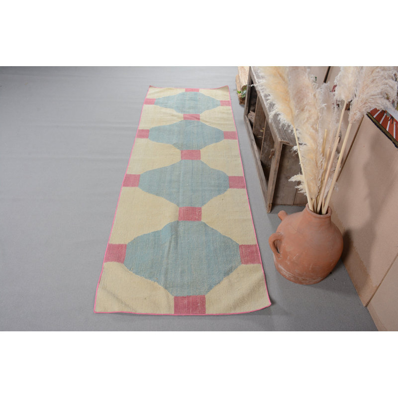 Tapis de couloir 3,5 po x 12 pi, tapis Boho, tapis rétro, tapis turc, tapis bleu Oushak, tapis frais