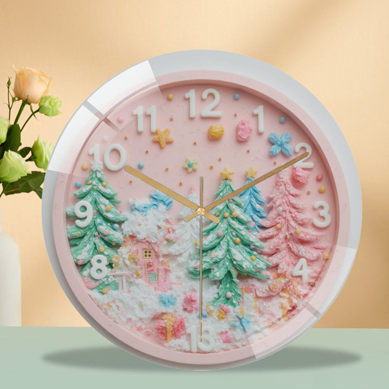 Rose - Noël - sucre - art - horloge murale 12 po