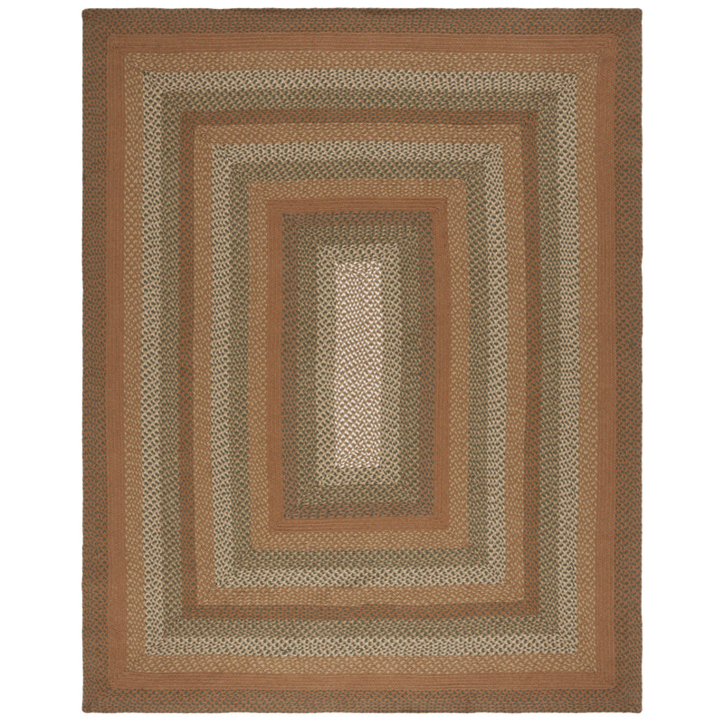 Tapis en coton tissé à plat tressé à rayures brun / ivoire, Rectangle 5 pi x 8 pi