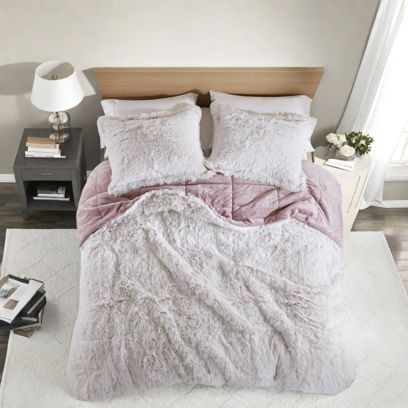 Ensembles de literie en fausse fourrure douce pour lit simple TG, rose moderne et blanc