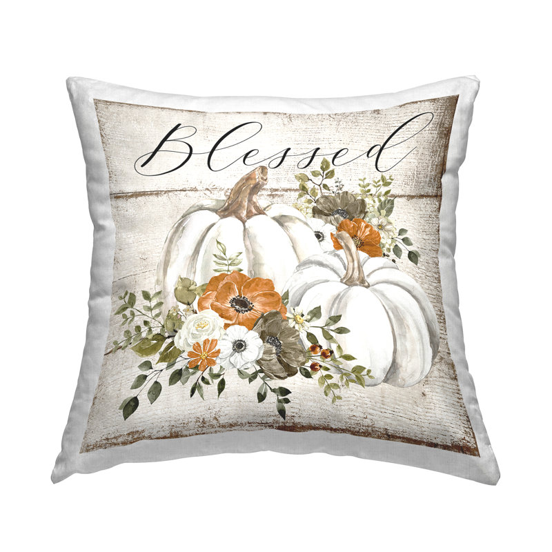 Coussin décoratif imprimé citrouille Blessed Floral par LSR Design Studio
