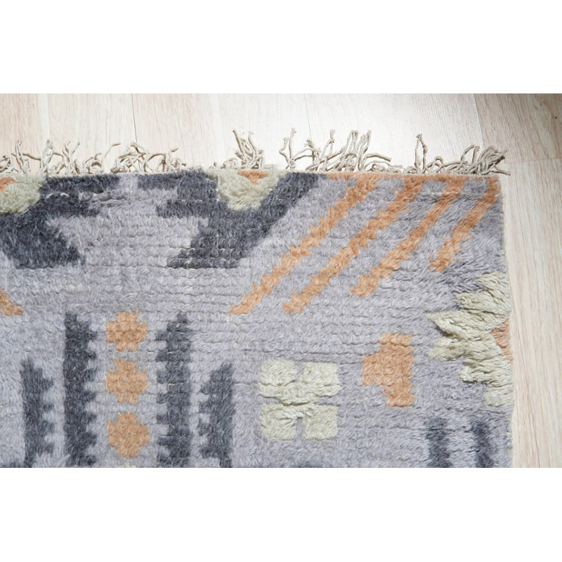 Tapis contemporain gris à motif de médaillon floral en laine nouée à la main gris