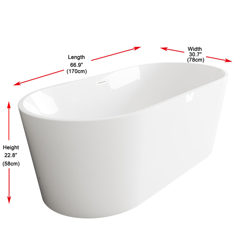 Baignoire de 67 pouces en blanc brillant avec garniture, Blanc poli