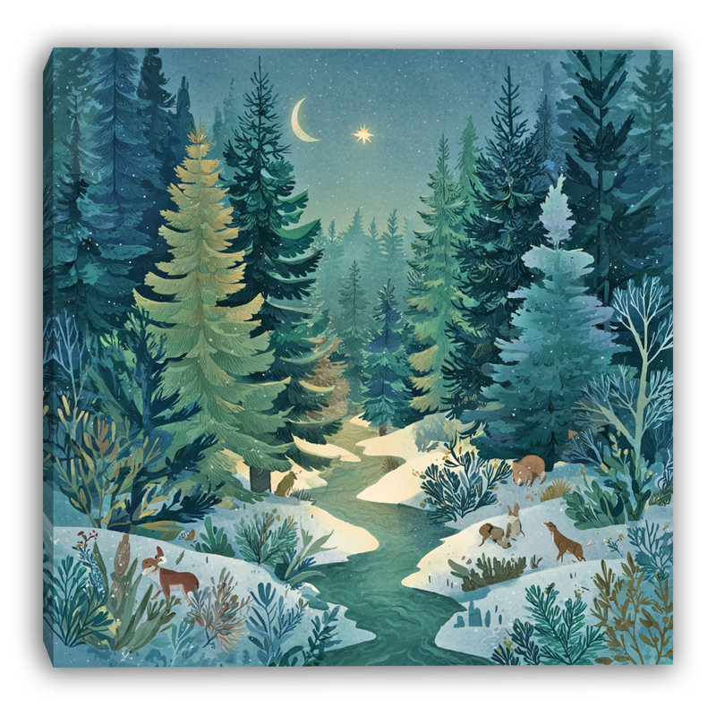 Art mural sur toile Moonlit Forest Stream, H 12 po x l 12 po